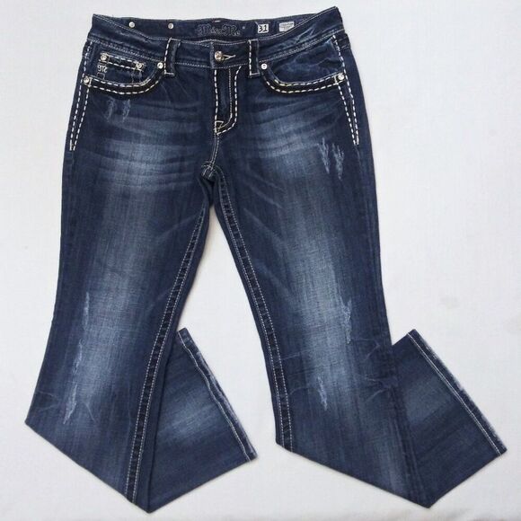 MISS ME Distressed Saddle Stitch Border Bootcut Jeans Flap Pockets JPS501416R - Picture 11 of 11